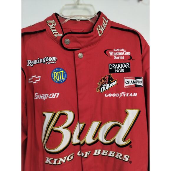 M655)Chase Authentic Dale Earnhardt Jr #8 Budweiser Red Twill Jacket Size Large - Picture 12 of 15